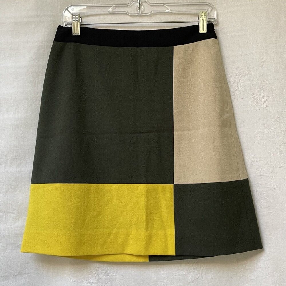 Kate Spade Mini Skirt Womens 6 Color Block Yellow Green Beige Retro Style Patch